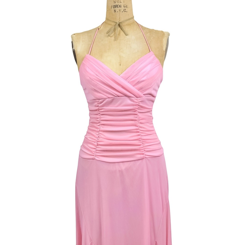 Vintage Windsor Pink Halter Dress Handkerchief Hem XS Ruched Fairy Y2K Prom - Picture 2 of 16